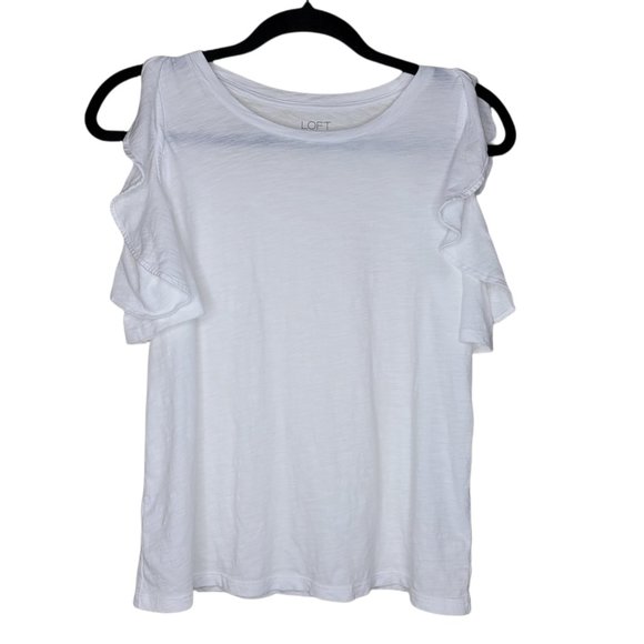 LOFT Tops - LOFT Outlet White Cotton Sleeveless Ruffles Size XS